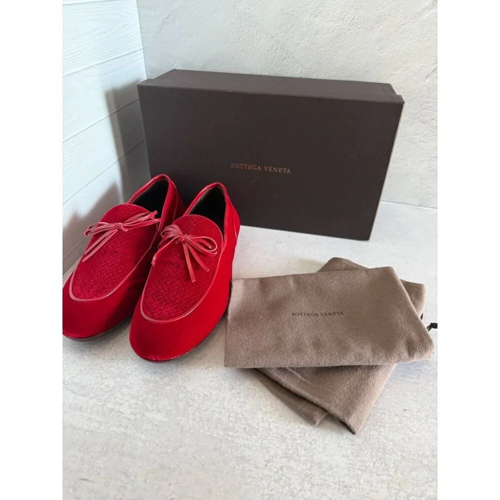 NIB Bottega Veneta Men's Velvet‎ Red Loafers Size 40 EU/ 7US
